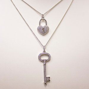 Heart and key diamond layered necklaces